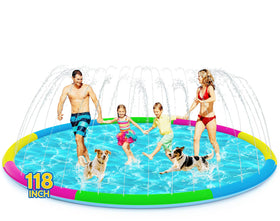 YAUNGEL 118-inch splash pad exterior ideal for family fun on sunny days.