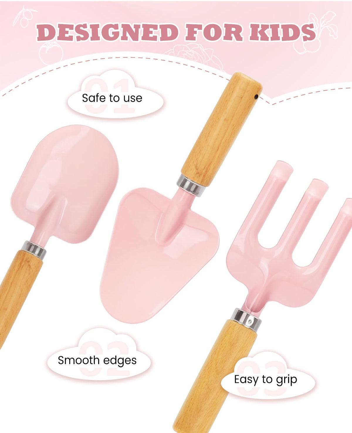 YAUNGEL Kids Gardening Tools two shovels with safe, ergonomic handles for small hands