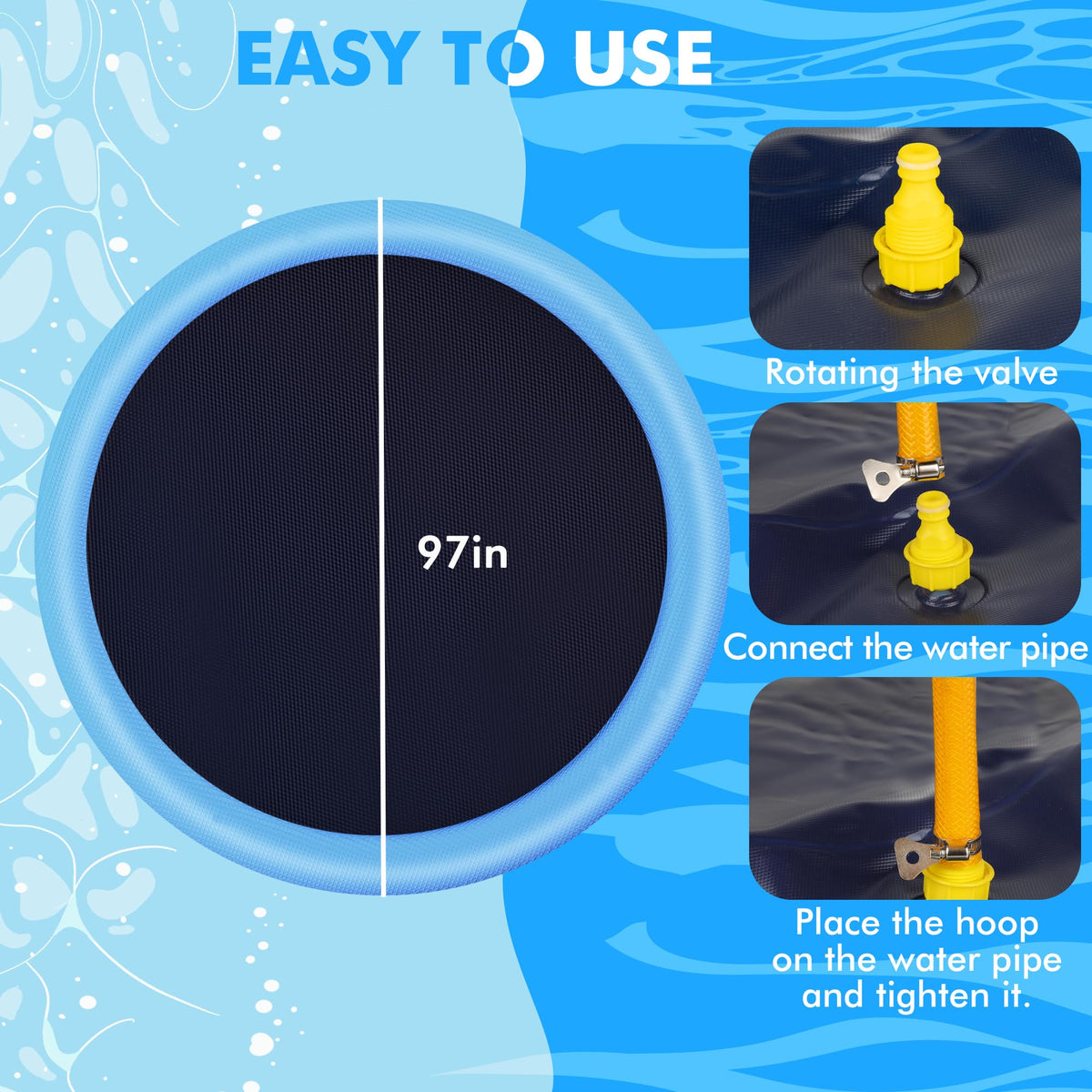 YAUNGEL 97-inch splash pad anti-slip texture reduces slips during active play