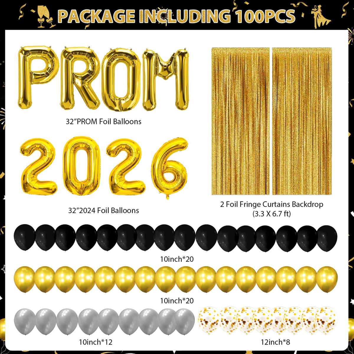 Yavxzvbw 2026 prom balloons in gold for standout graduation celebrations.