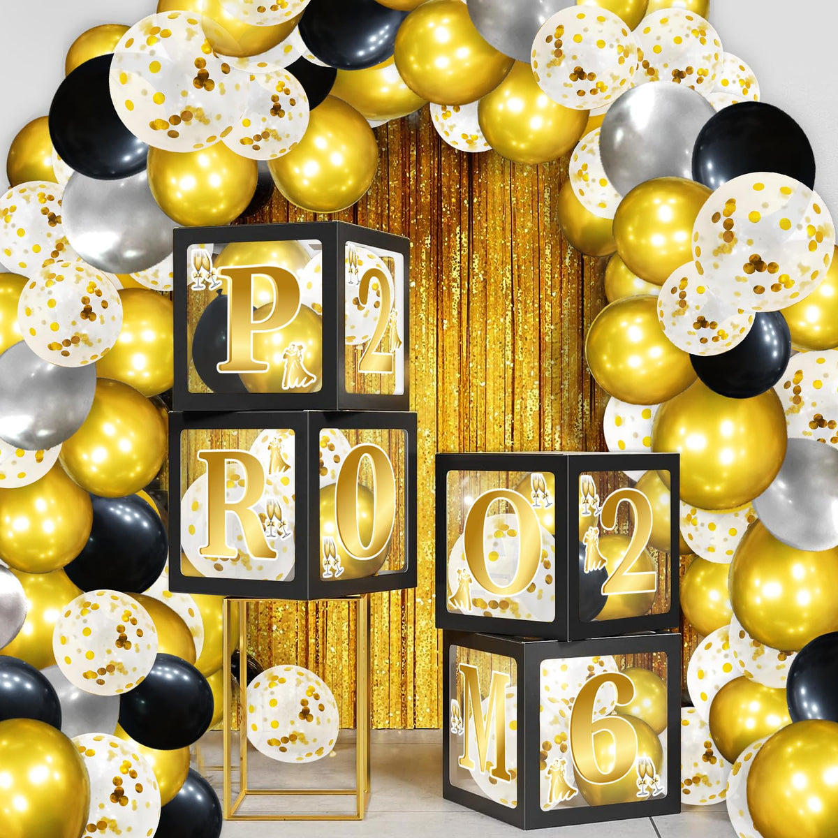 Yavxzvbw latex balloons in black gold and silver for festive decor.