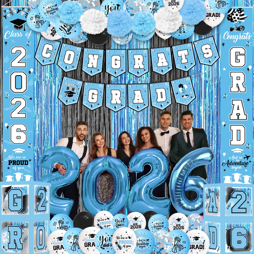 Yavxzvbw light blue graduation banner creates a photo backdrop for celebrations