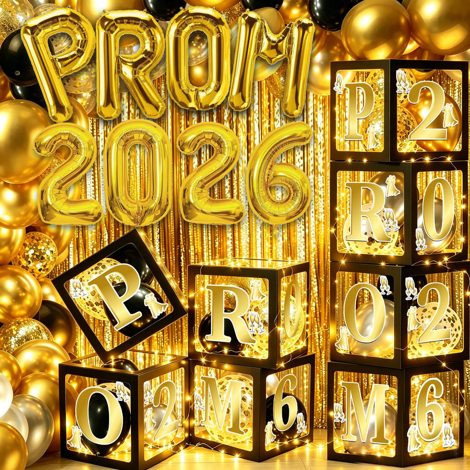 Yavxzvbw prom box set with black and gold accents for chic party backdrop.