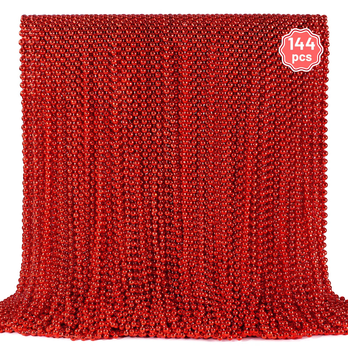 YAXINRUI 144-piece red bead necklace set for Mardi Gras celebrations.
