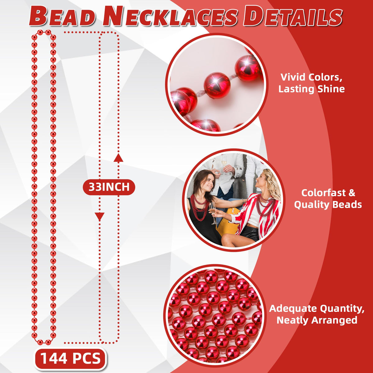 YAXINRUI 33-inch red bead necklace offers long, eye-catching wearable decor.