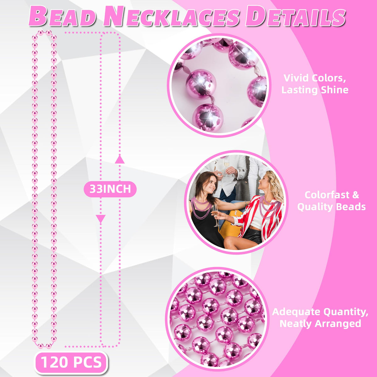 YAXINRUI 33-inch pink beads necklace ideal for long, eye-catching wear