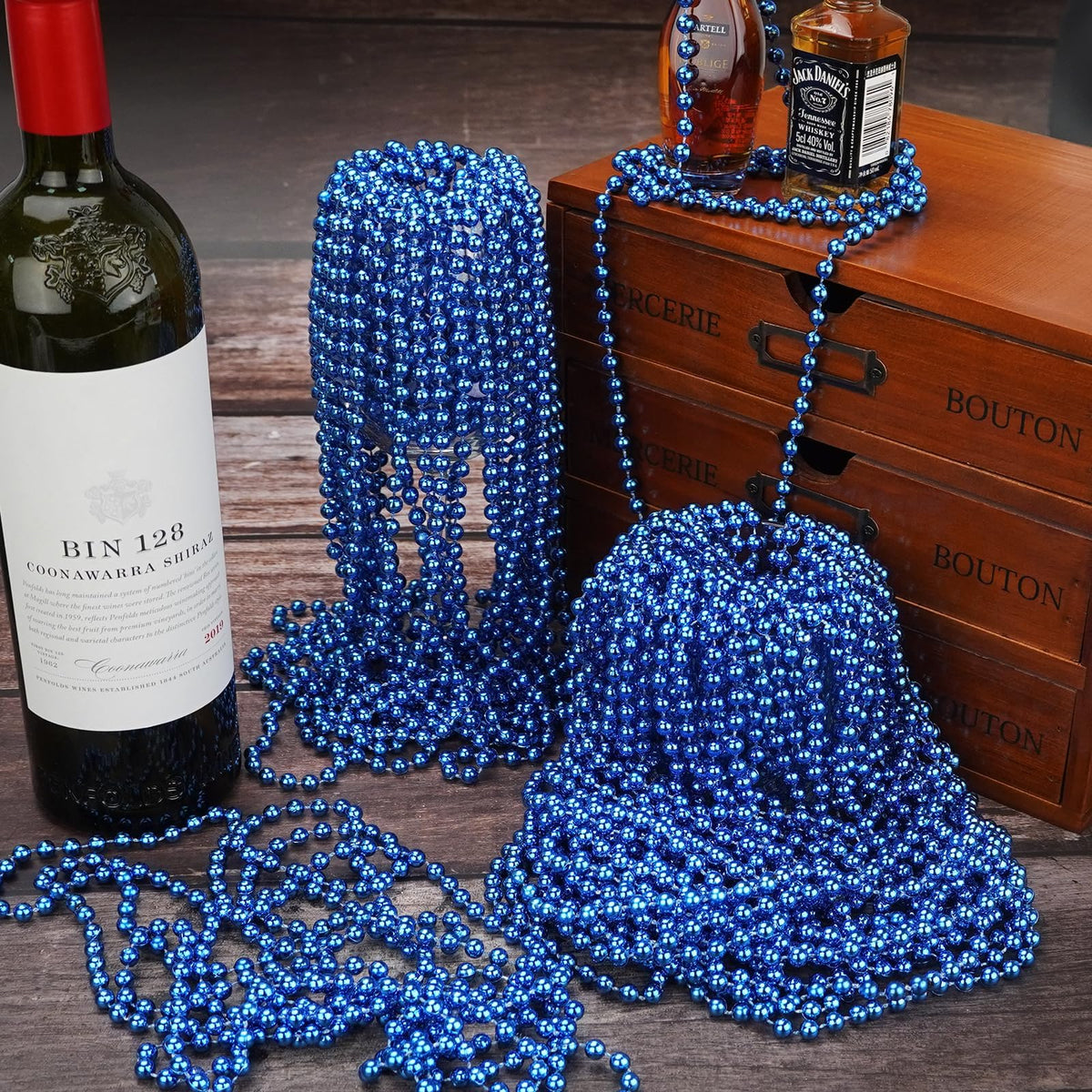 YAXINRUI blue Mardi Gras beads in 33-inch close-up for parades