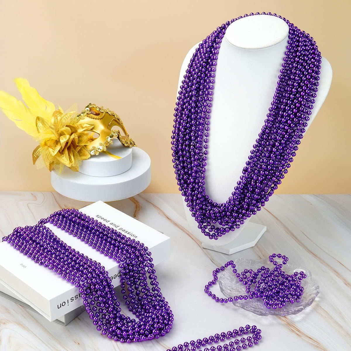YAXINRUI purple bead necklaces displayed as stylish store decor.