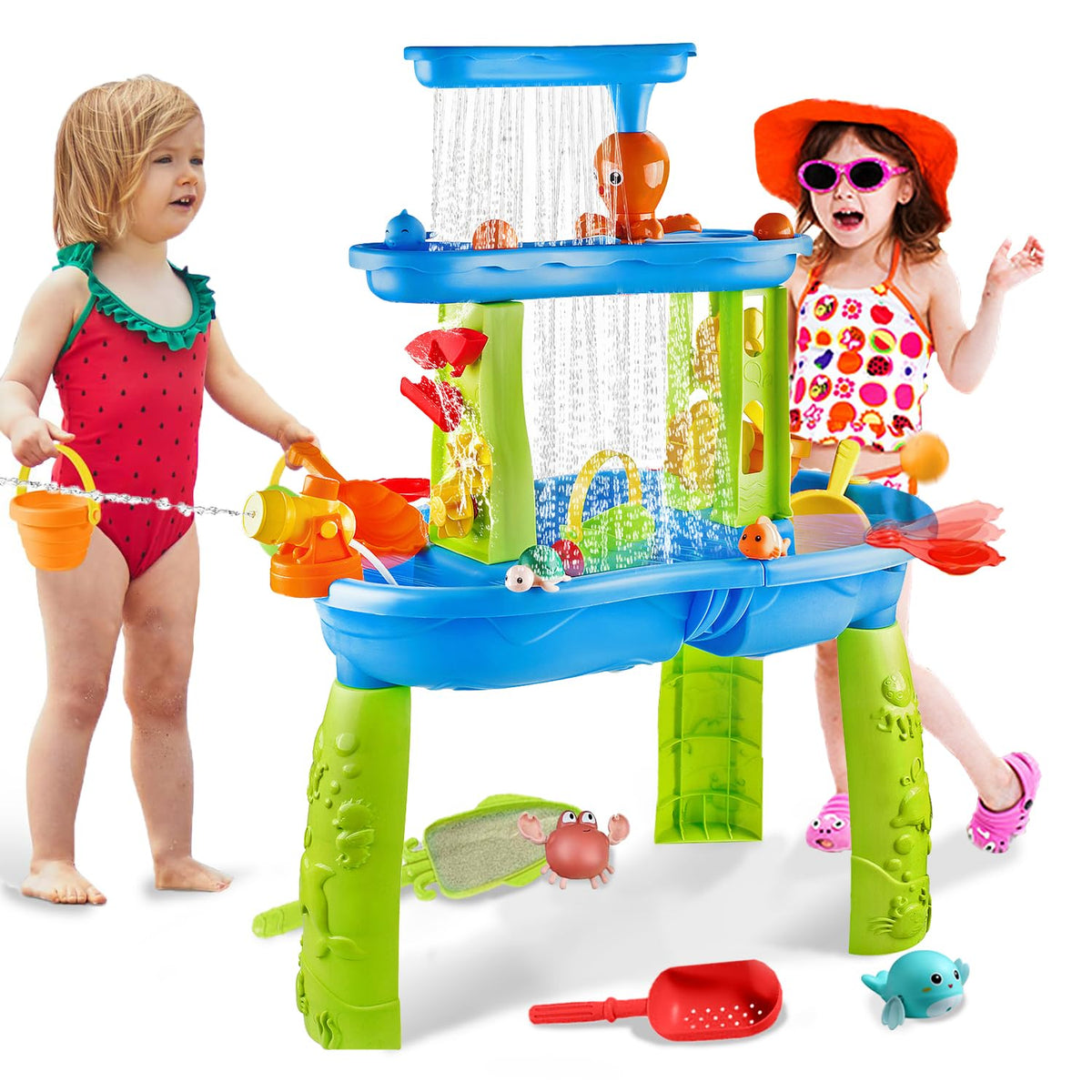 YAZ&OUZ water table for toddlers 3-tier setup promotes collaborative play with ample space.