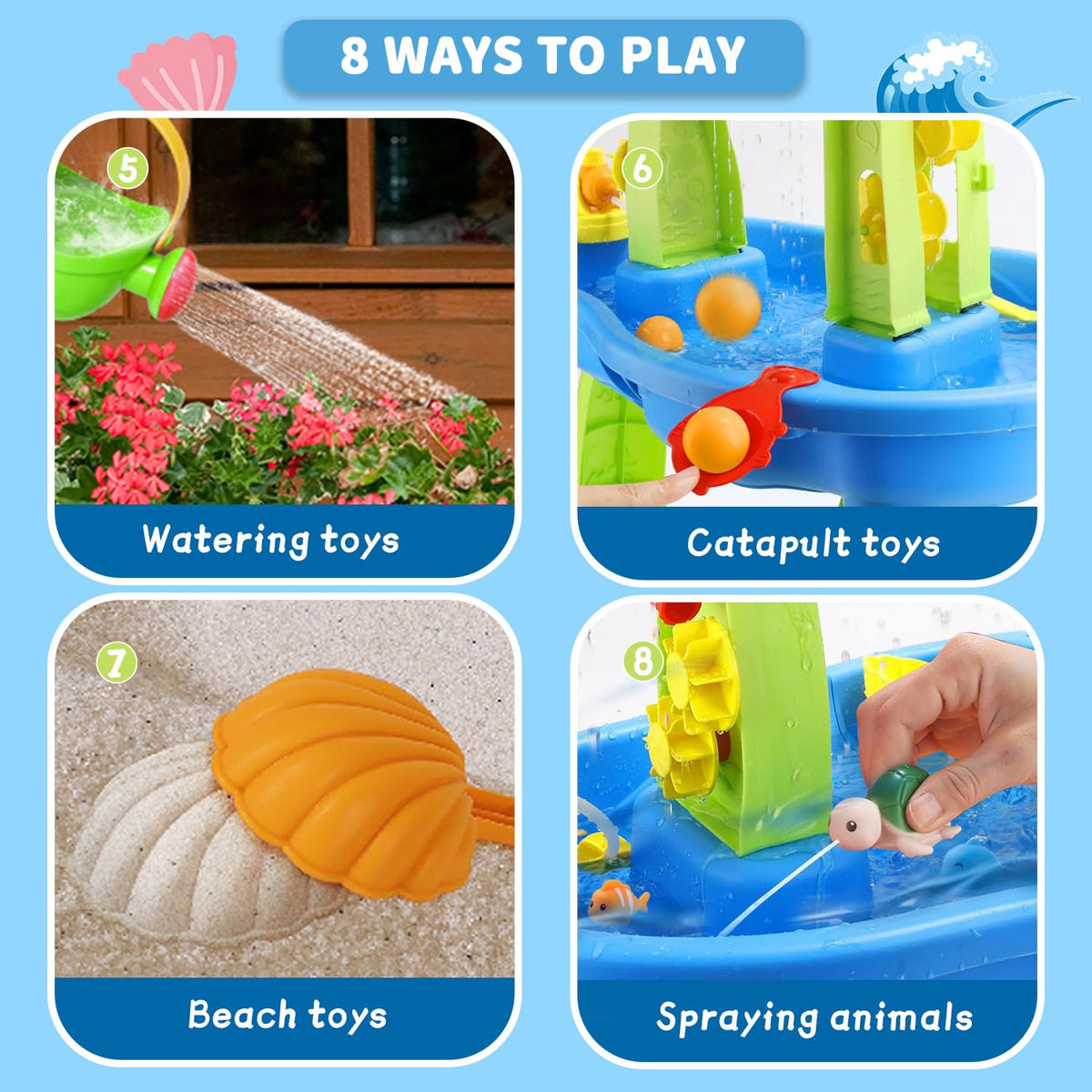 YAZ&OUZ windmill and water wheel encourage motion and discovery during playtime.