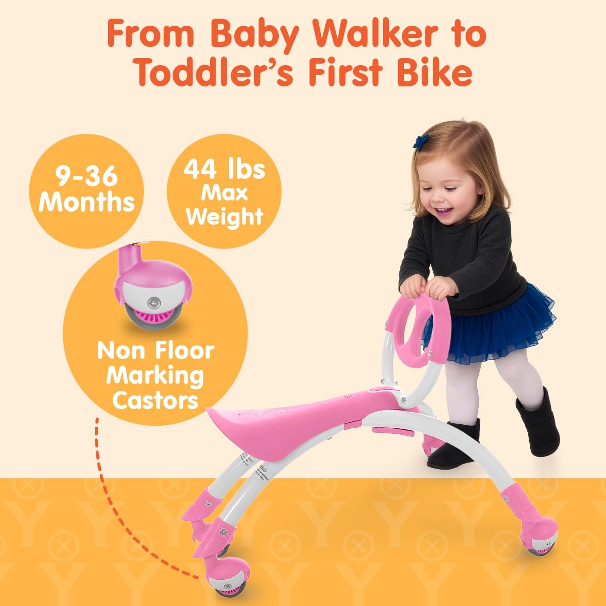 YBIKE Pewi 360-degree wheels enable easy steering and versatile movement.