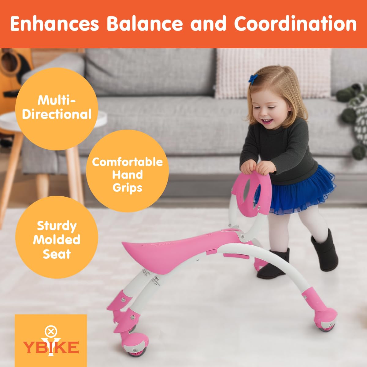 YBIKE Pewi suitable for indoor and outdoor play on multiple surfaces.