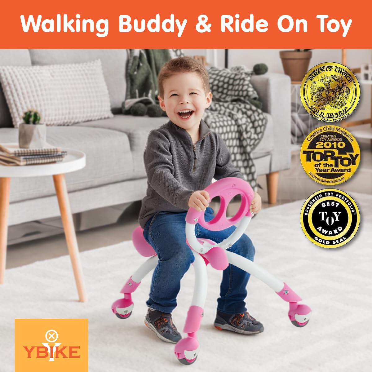 YBIKE Pewi toddler push toy demonstrates safe indoor play on smooth floors.