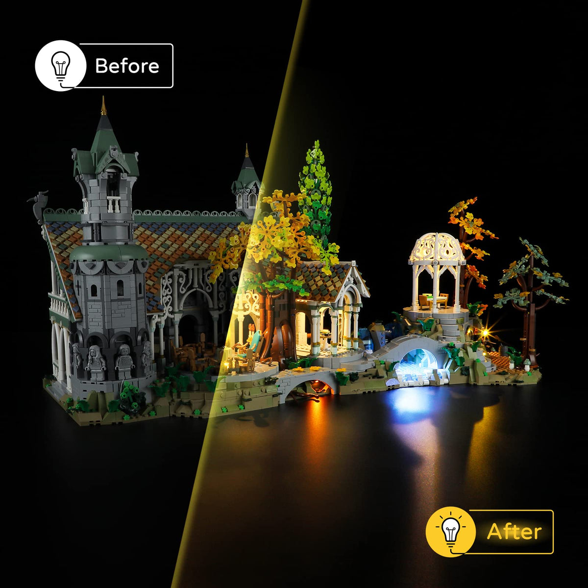 YEABRICKS LED kit USB power option enables continuous or cordless operation