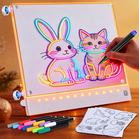 Yecuip Lumi Board shows magnetic trace hold securing A4 tracing paper for precise lines.