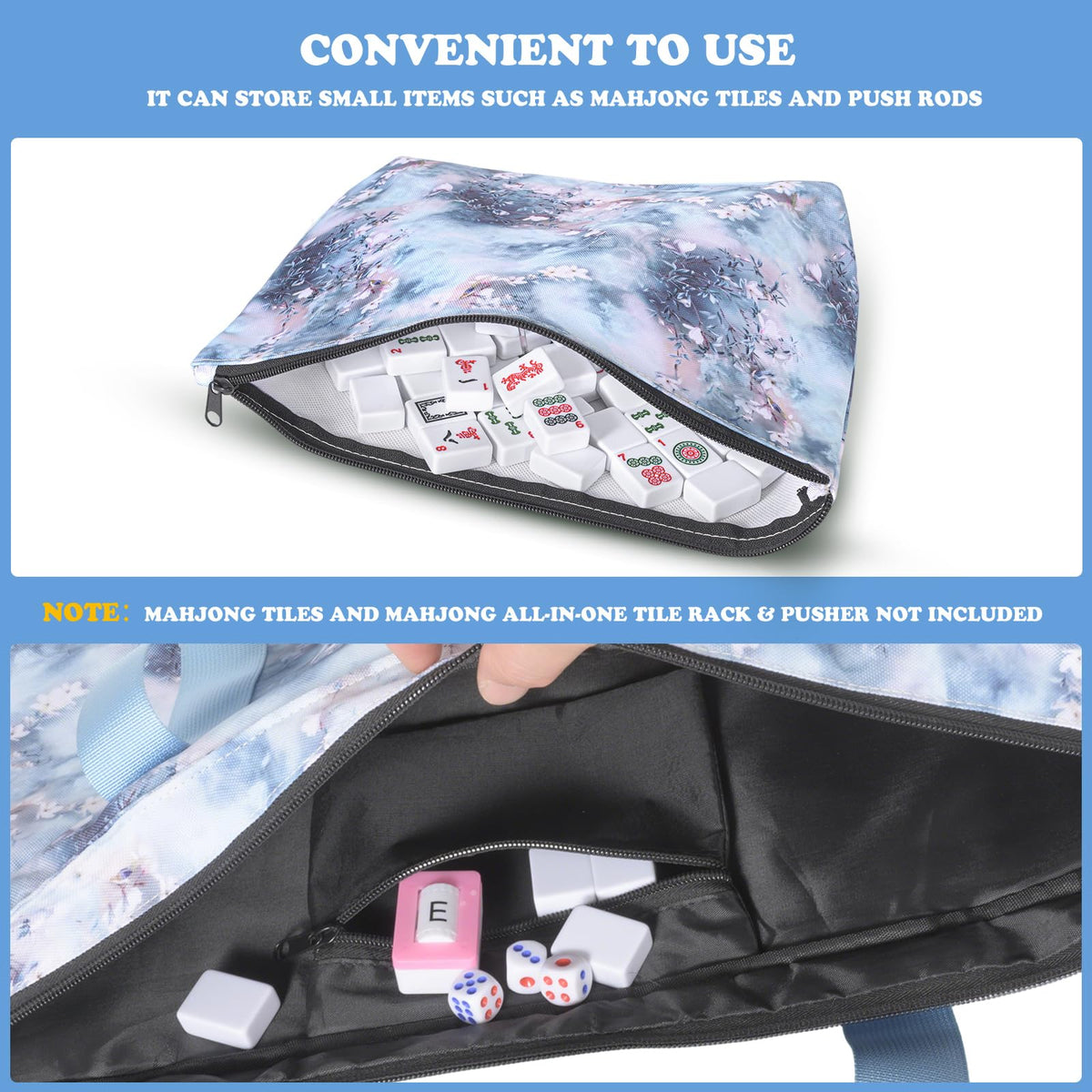 Yedadi Mahjong accessory-pocket organized, space for dice, wind indicators, and chips.