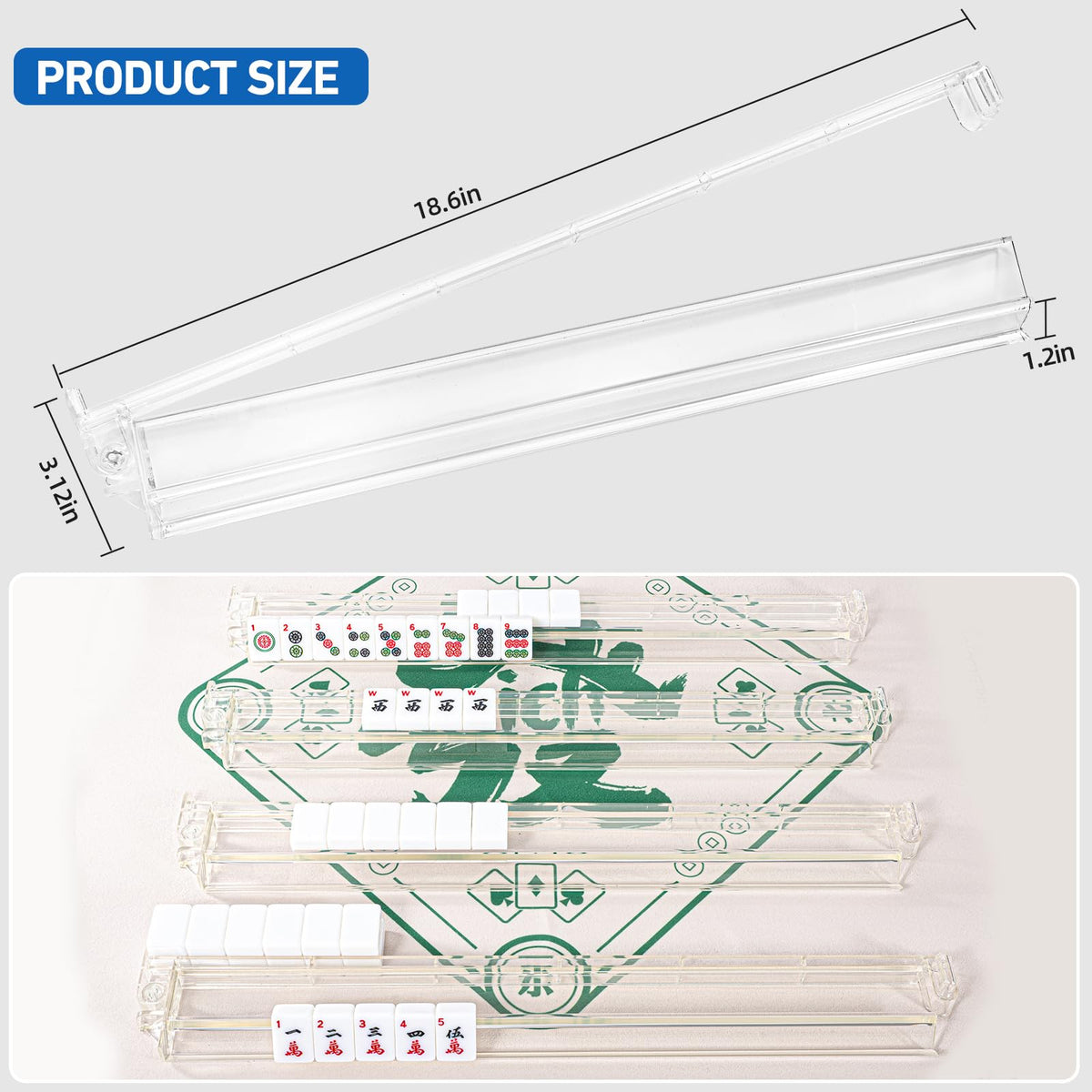 Yedadi Mahjong Racks with Pushers side view, ergonomic grip for comfortable tile handling.