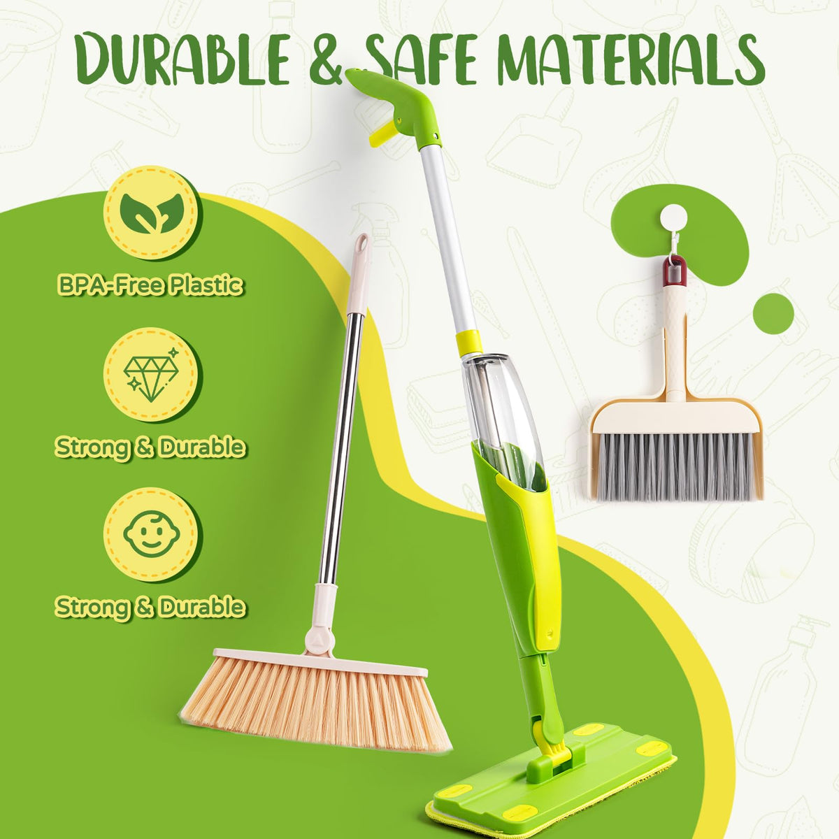 Yeeammk cleaning kit bright colors; kid-friendly grip encourages comfortable play.
