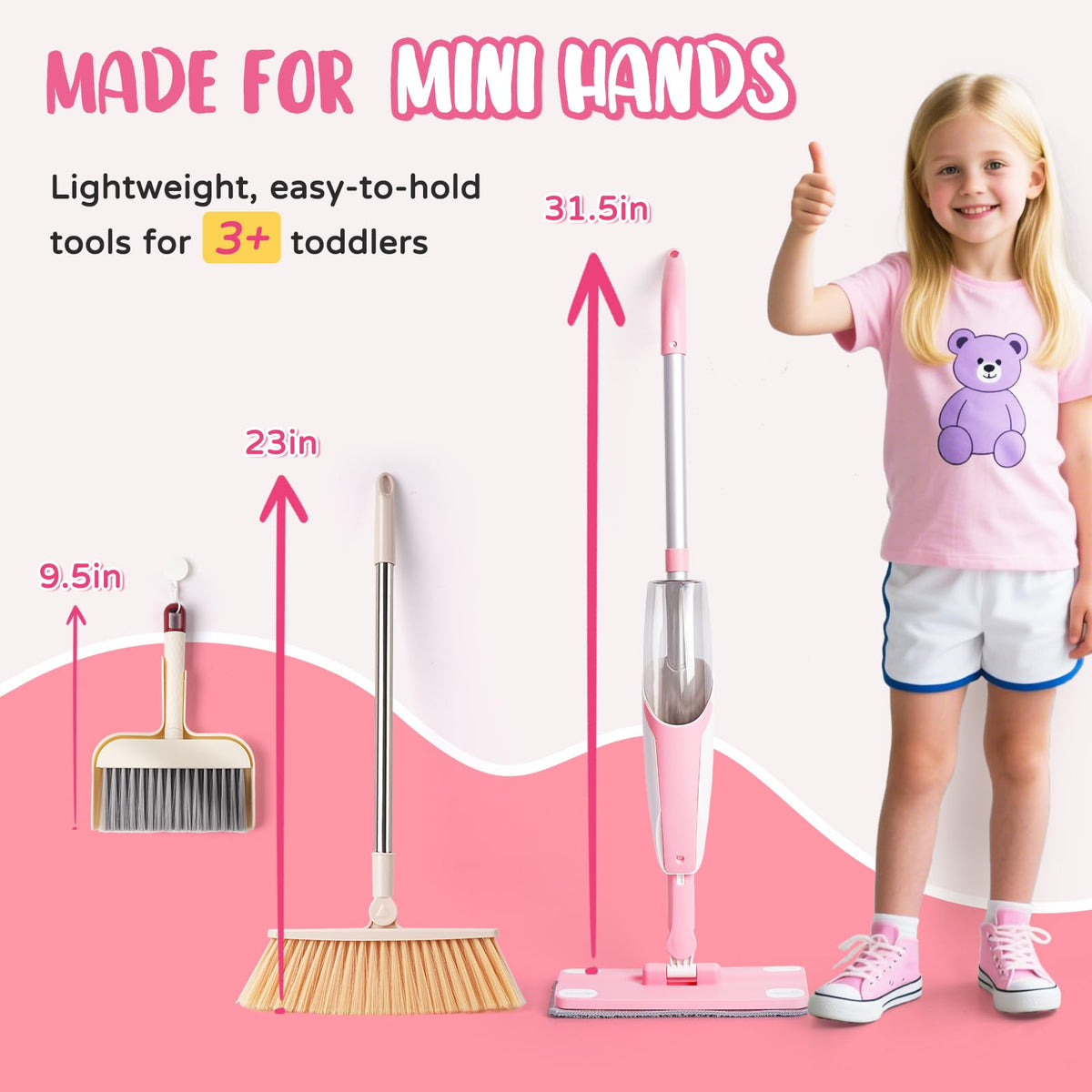 Yeeammk kids cleaning set with broom and dustpan supports imaginative chores.