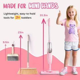 Yeeammk kids cleaning set with broom and dustpan supports imaginative chores.