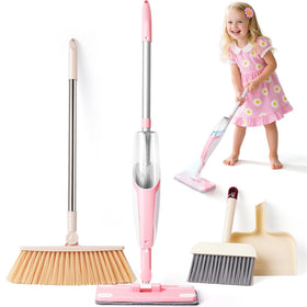 Yeeammk pink mini spray mop for kids promotes pretend play and motor skills.