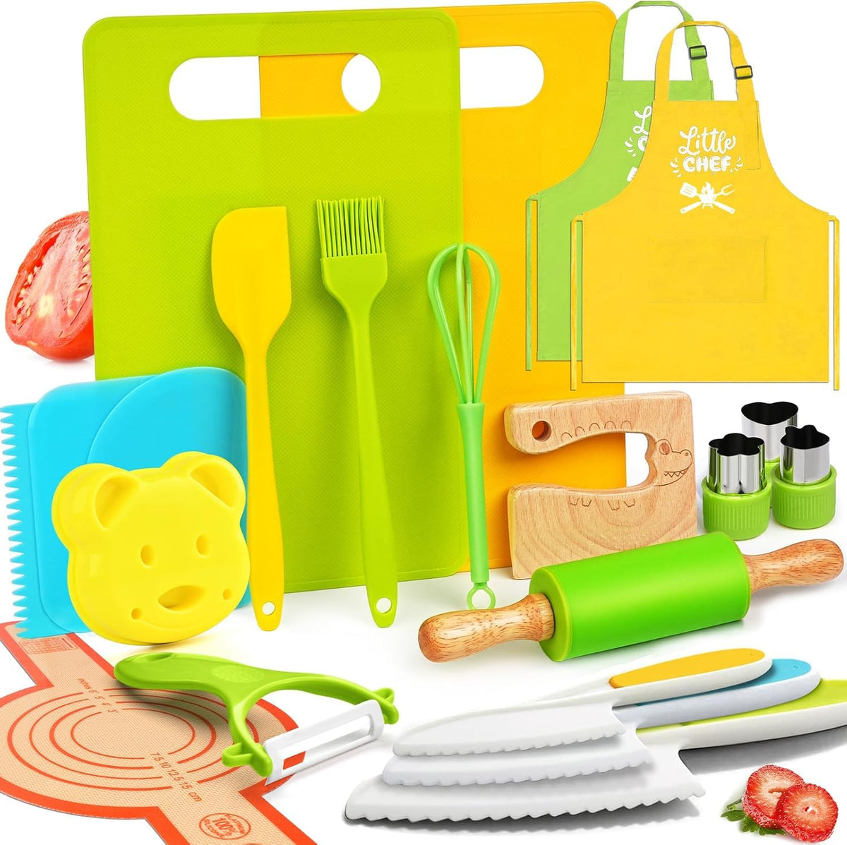 Yeeammk Montessori toddler knife set – wooden blade with crocodile pattern for safe cooking play.