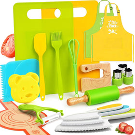 Yeeammk Montessori toddler knife set – wooden blade with crocodile pattern for safe cooking play.