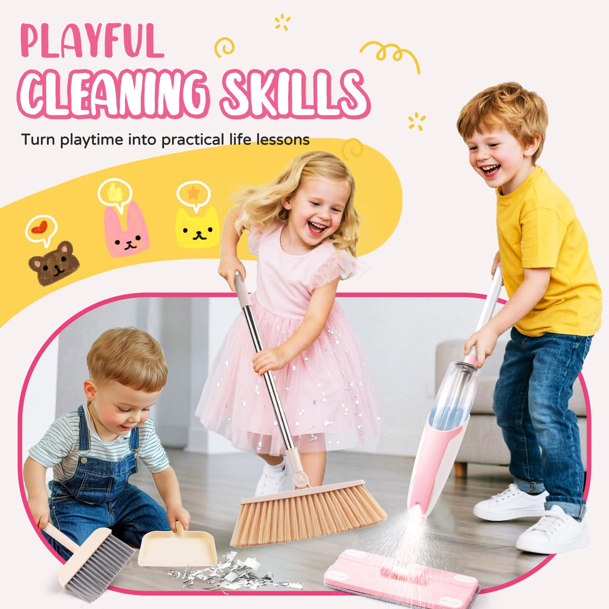 Yeeammk parent-child playtime strengthens bonds while role-playing housekeeping activities.