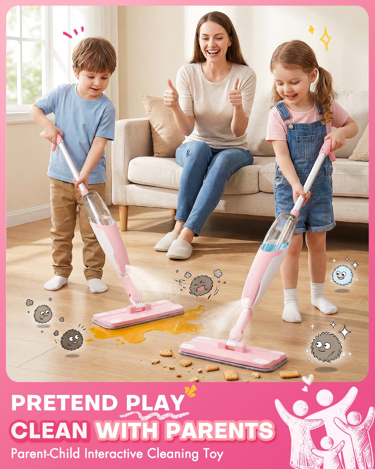 Yeeammk pink mini mop and broom set supports pretend play at home.