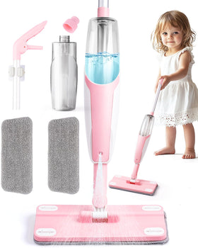 Yeeammk pink mini spray mop for toddler hands practicing fine motor skills.