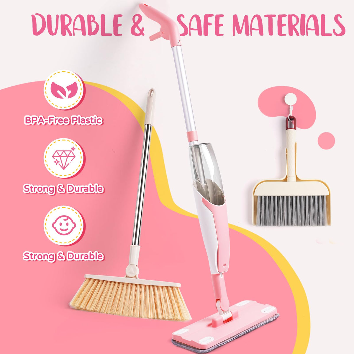 Yeeammk safe durable plastic ensures safe play during energetic cleaning sessions.