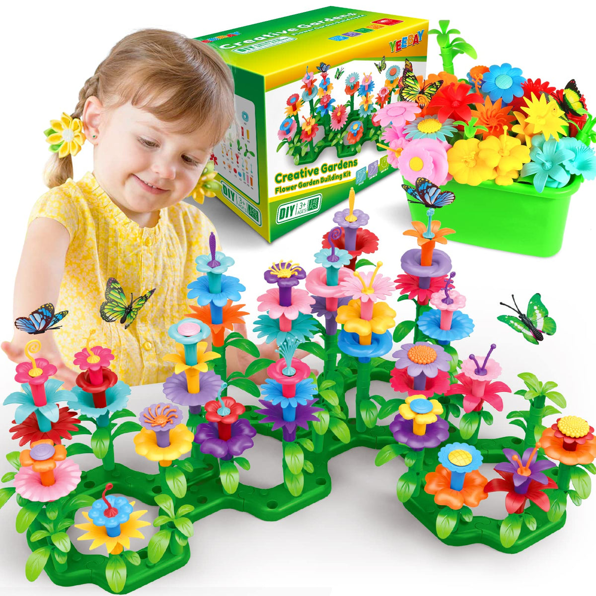 YEEBAY 148-piece flower garden set fuels creative play with colorful bouquets.