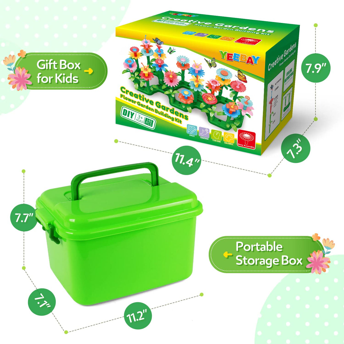 YEEBAY green storage box keeps pieces organized for mess-free play.