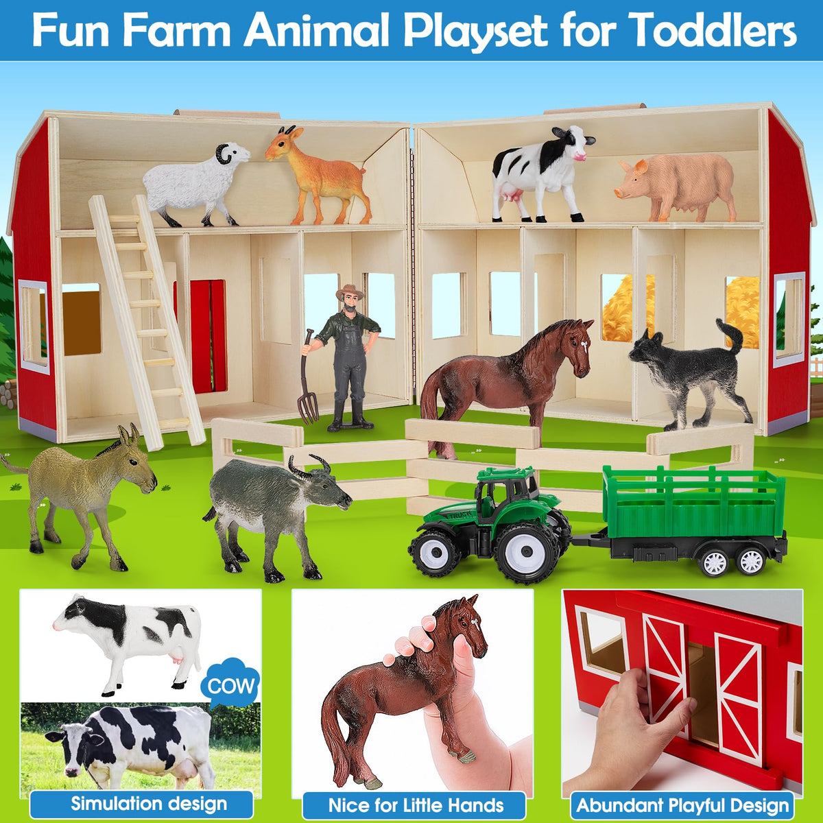 Yeebay wooden ladder complements the barn for interactive access.