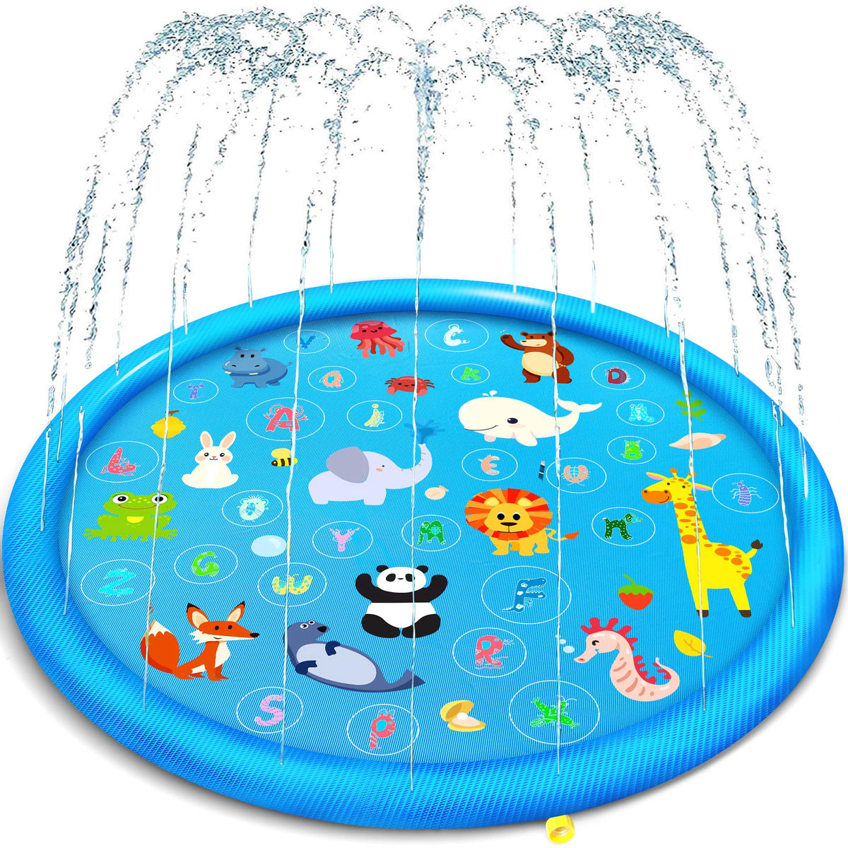 Yeeeasy splash pad blue front view shows large diameter for toddlers.
