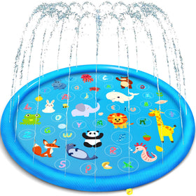 Yeeeasy splash pad blue front view shows large diameter for toddlers.