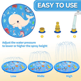 Yeeeasy splash pad sprinklers creating a refreshing water spray.