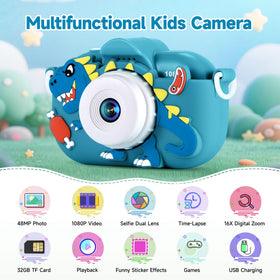 YEEHAO kids camera back view highlighting protective silicone case for drop safety.