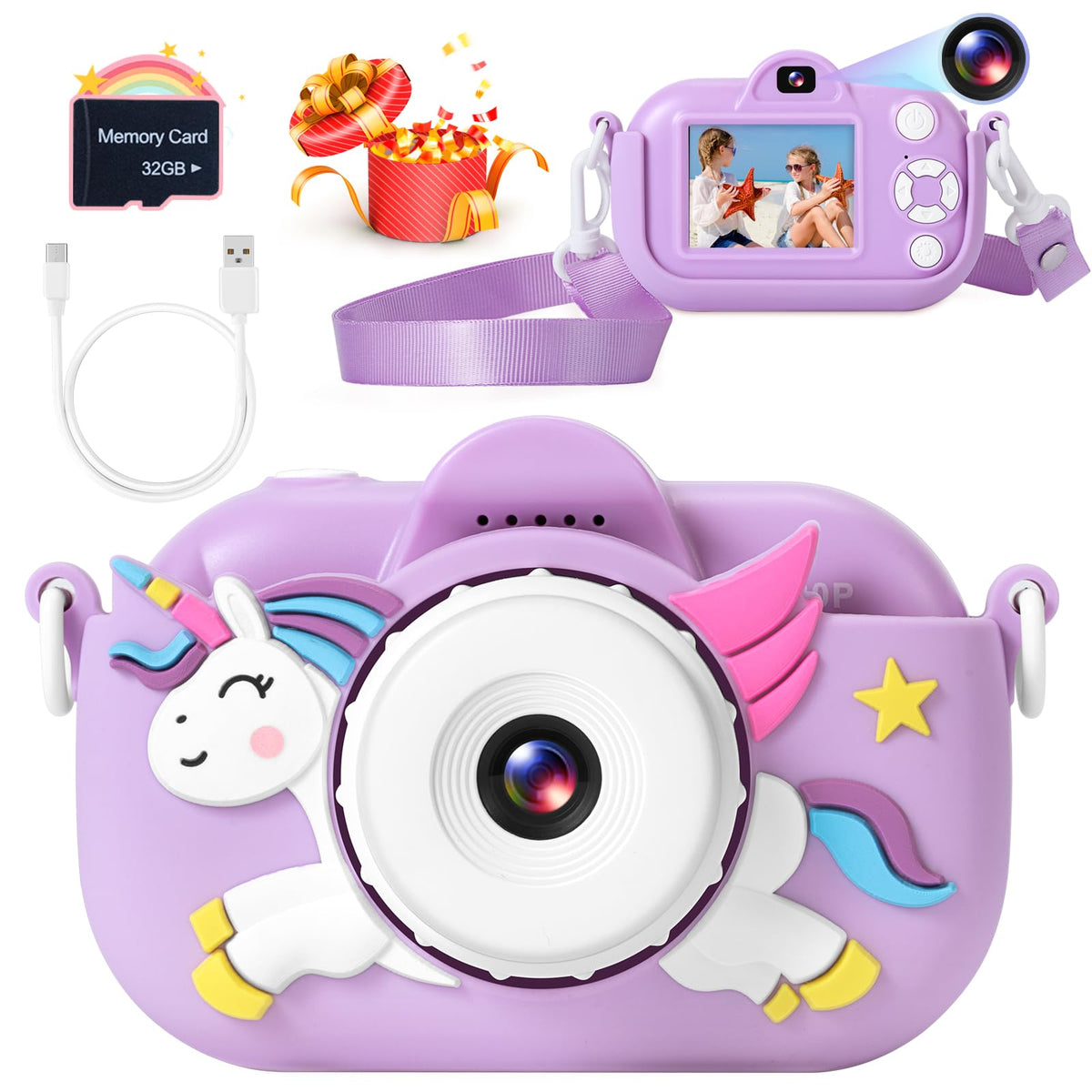 YEEHAO Kids Camera front view with dual lenses and 32MP clarity for curious young photographers.