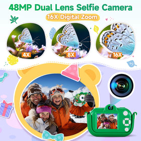 YEEHAO Kids Camera in hand capturing vibrant colors with 48MP dual lens clarity