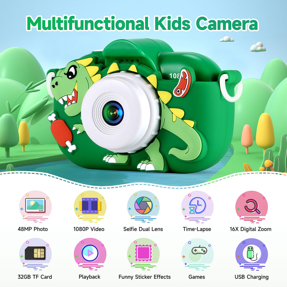 YEEHAO Kids Camera side angle illustrating lightweight portability for travel