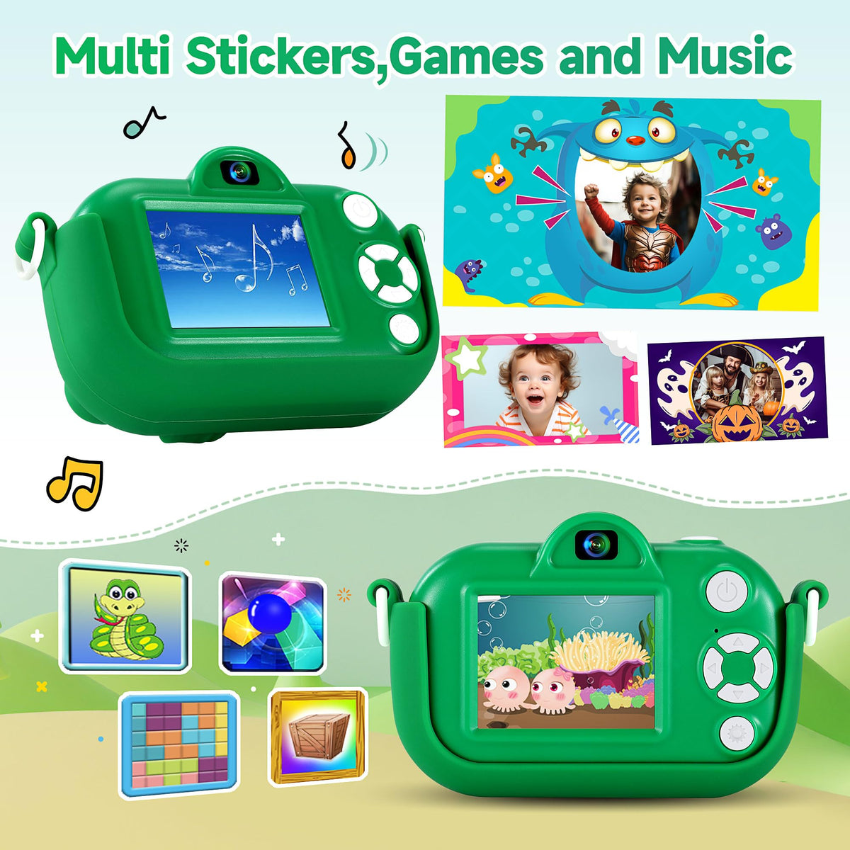YEEHAO kids camera in silicone soft case for drop protection.