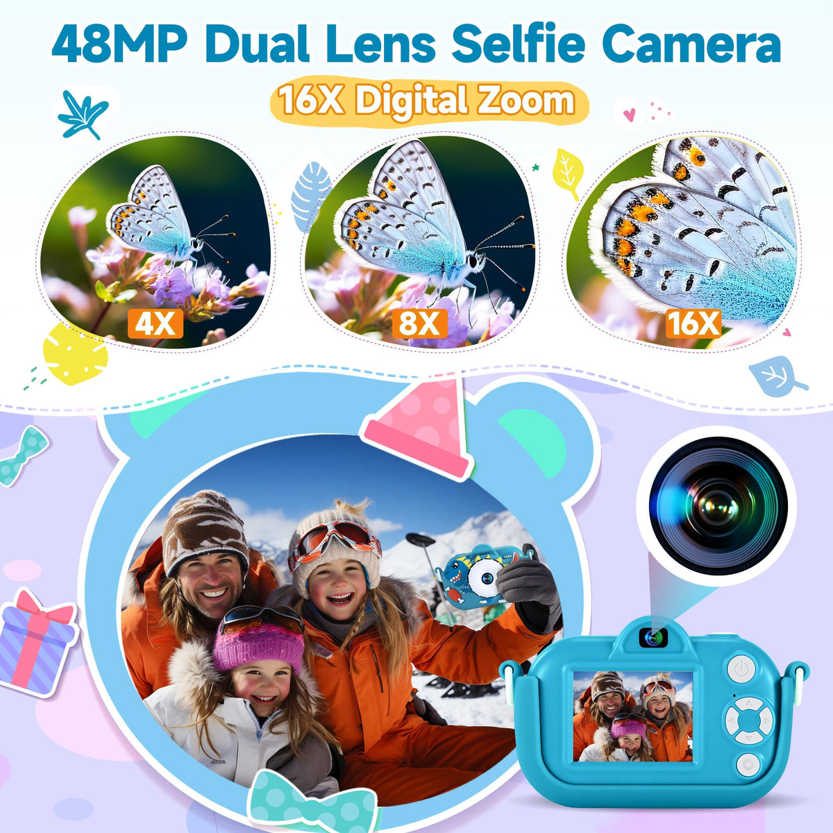 YEEHAO kids camera with stickers and video mode for creative edits.
