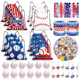 Yeepestmi baseball drawstring bags in four designs, ideal as party favors.