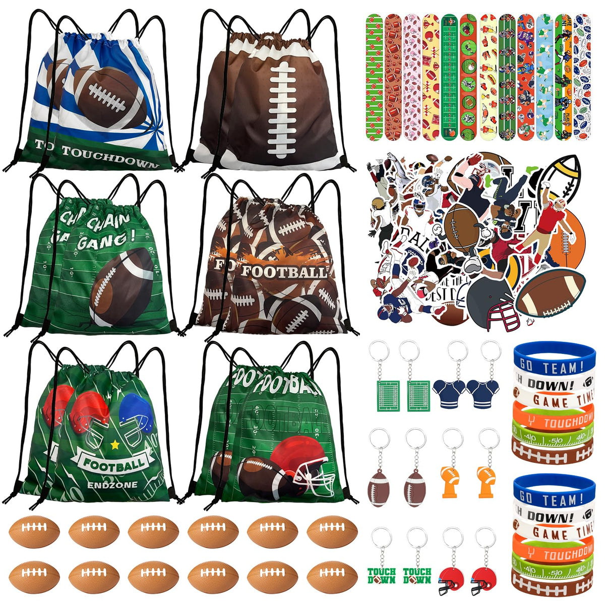 Yeepestmi football drawstring bags with six designs, ideal for party favors.
