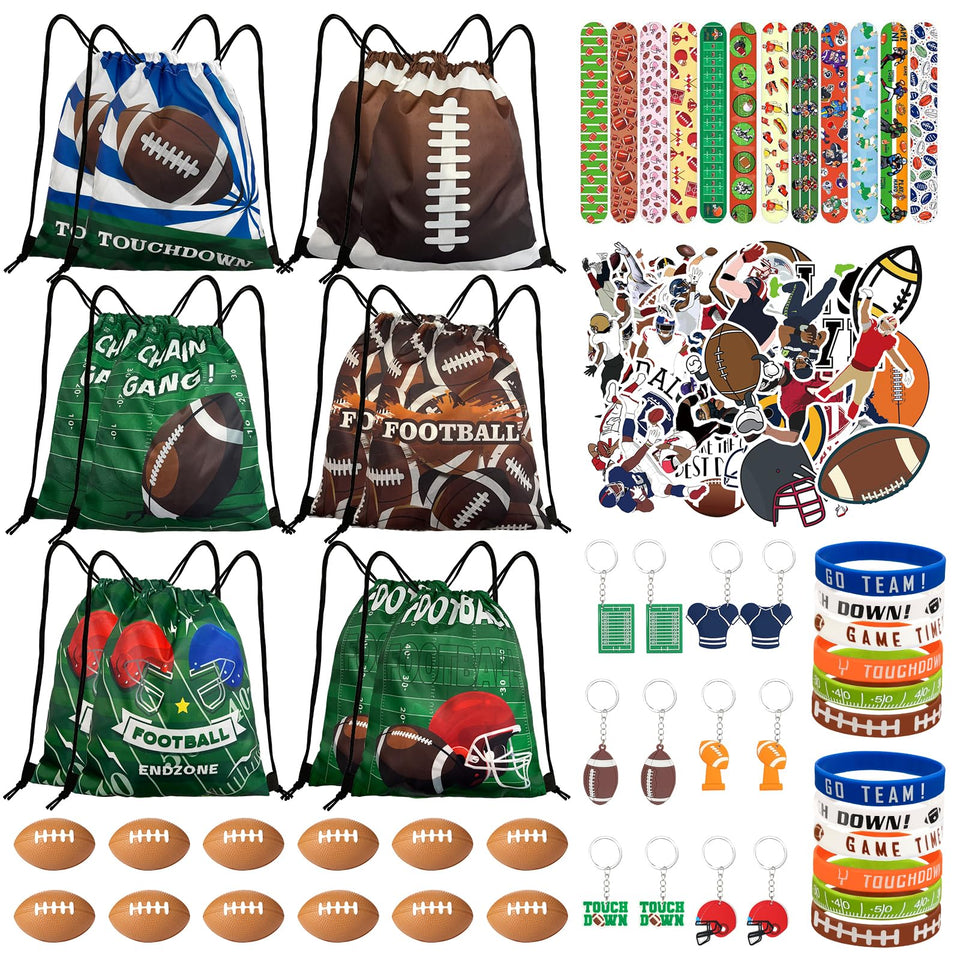 Yeepestmi football drawstring bags with six designs, ideal for party favors.