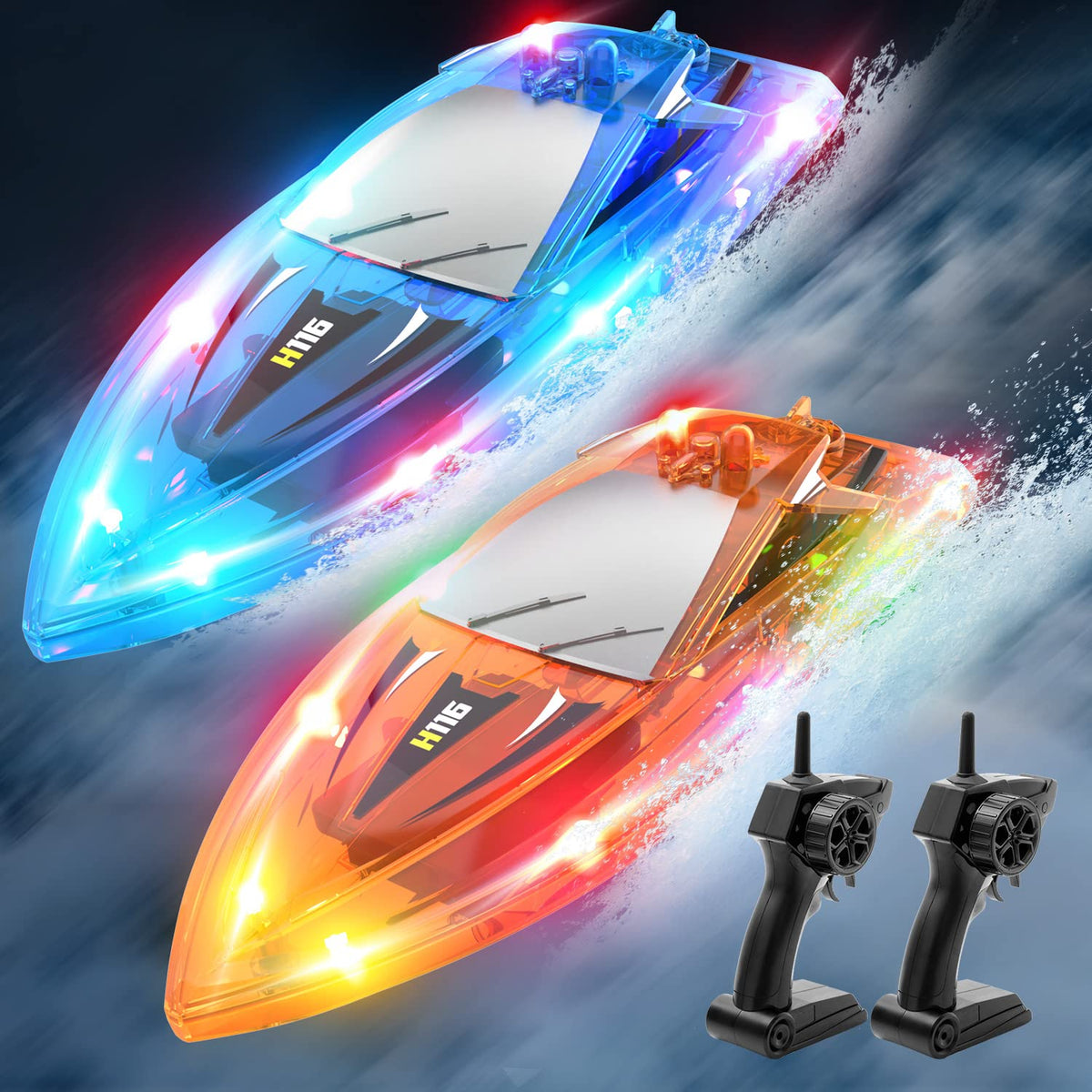 YEETFTC RC Boat front view showcases kid-friendly design for pool or pond adventures.