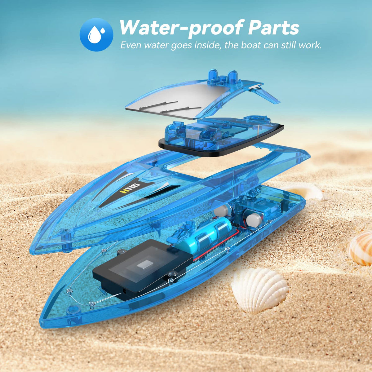YEETFTC RC Boat water sensor ensures safe starts in water.