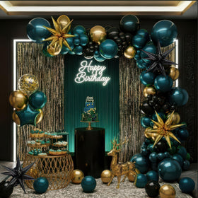 Yeewaka chrome teal gold balloon kit demonstrates a premium 170-piece collection for stylish celebrations.