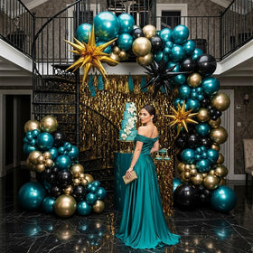 Yeewaka starburst gold black balloons add dramatic focal points to events and photo ops.